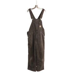 Carhartt R27 DKB Quilt Lined Duck Bib Overalls Dark Brown Mens 38x30 Workwear